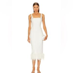 White, Lively embellished and feather trim dress. Size 2